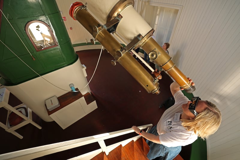Professor Catriona Jackman looks through a telescope at Dunsink Observatory. Photograph: Clodagh Kilcoyne/The Irish Times