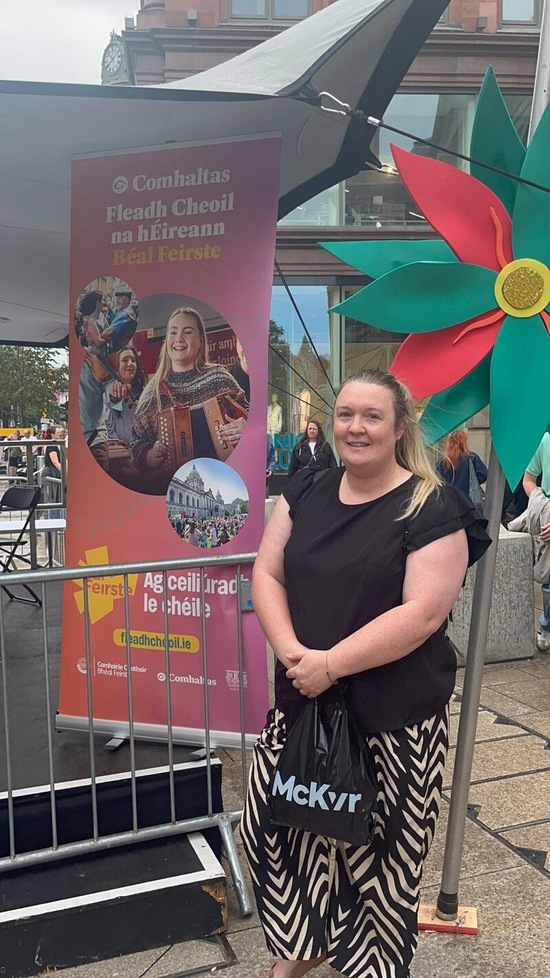 Louise Meleady from Belfast is looking forward to a joint session between a Lambeg drummer and bodhrán player. Photograph SeanÃn Graham