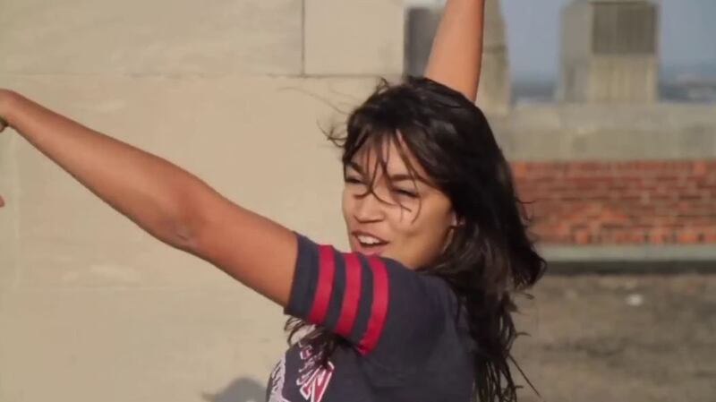 Newly sworn-in Democrat senator Alexandra Ocasio-Cortez dances  on a rooftop while at college.