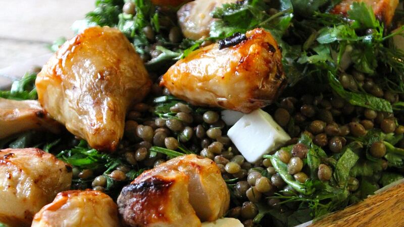 Sunchoke, feta and lentils
