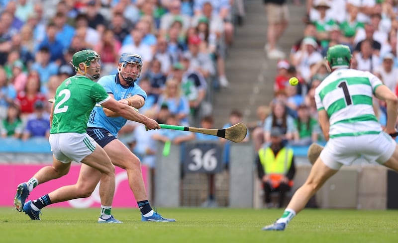 John Hetherton scores Dublin's first goal against Limerick during the GAA All-Ireland Senior Hurling Championship quarter-final at Croke Park on June 21st.
©INPHO/James Crombie