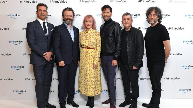 (L-R) Jon Hamm, Michael Sheen, Miranda Richardson, David Tennant, Douglas Mackinnon    and Neil Gaiman.