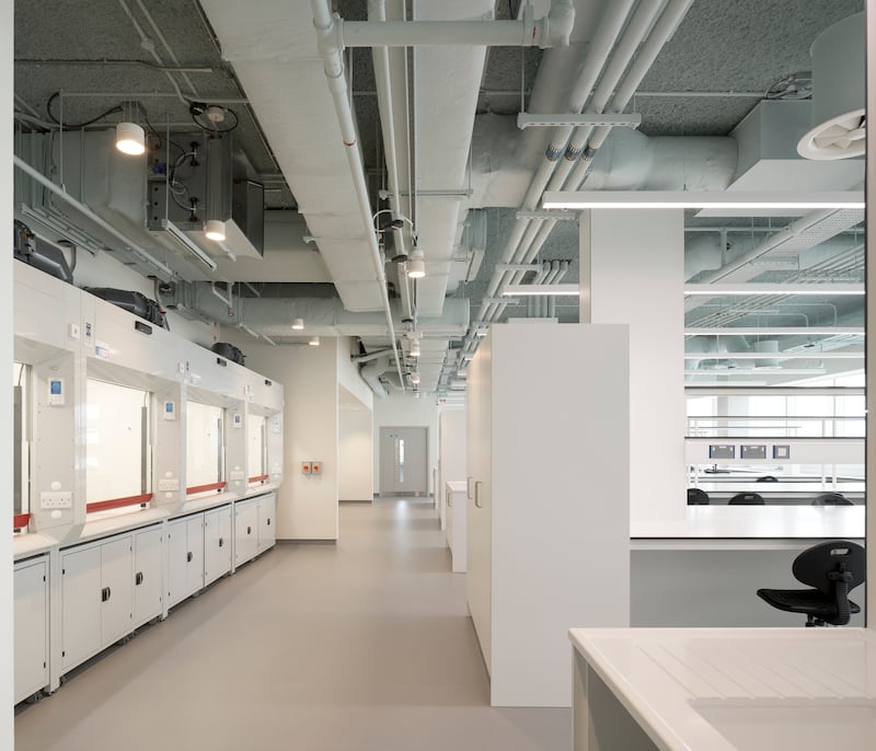 The top-floor laboratory has glass-screened fume cupboards for conducting experiments with potentially toxic chemicals. Photograph: Donal Murphy