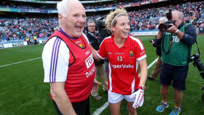 Eamonn Ryan celebrates with Valerie Mulcahy at Croke Park in 2015. Photograph: Ryan Byrne/Inpho