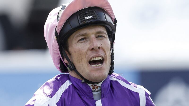Pádraig Beggy celebrates his Derby victory on  Wings Of Eagles. Photograph: Alan Crowhurst/Getty Images