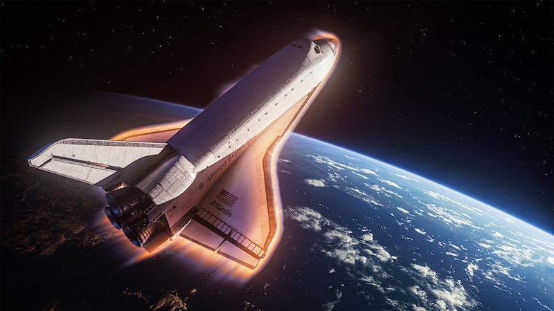 An animation still from a Real Engineering documentary on NASA’s space shuttle’s re-entry from orbit