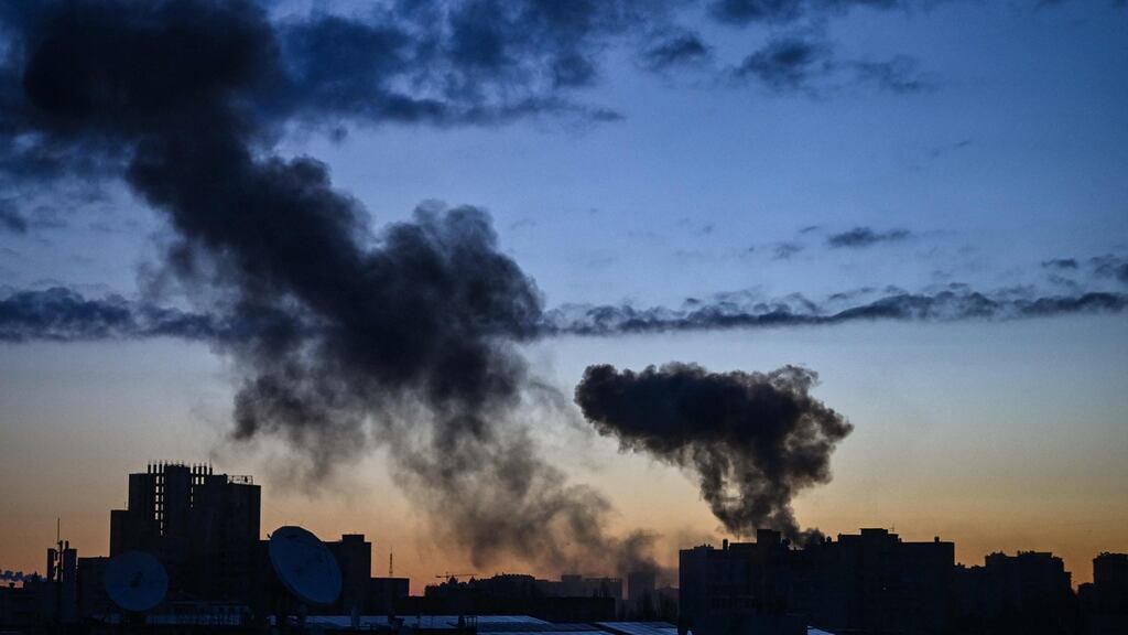 Smoke rising after an explosion in Kyiv. Photograph: Aris Messinis/AFP via Getty