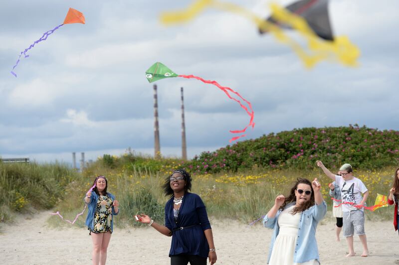 Kite-flying by local Comhairle na nÓg members in June 2015 among dunes at North Bull Wall Nature Reserve, as Dublin Bay was awarded Unesco Biosphere Reserve status. Photograph: Dara Mac Dónaill 
