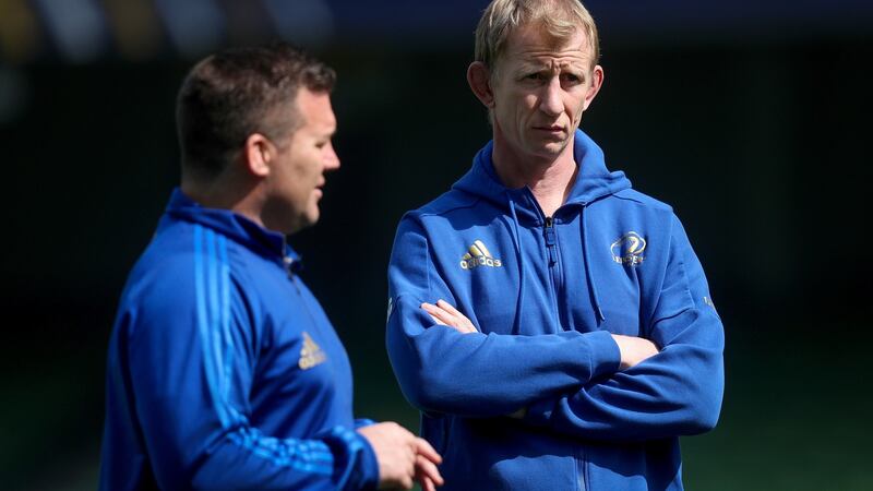 Leinster scrum coach John Fogarty with head coach Leo Cullen: “Getting to semi-finals, finals, winning competitions you have to have a squad and it is going to be massively tested,” said Fogarty. Photograph:  Oisin Keniry/Inpho