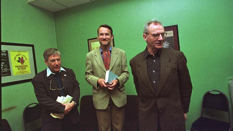 Seamus Deane, right, with  writers Amoz Oz and Andre Makine at Cuirt in Galway in April 1999. Photograph: Joe St Leger