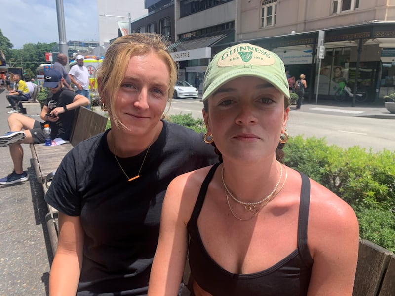 Kayla Phelan and Abbie Daley, both from Dublin, near Bondi on Monday.