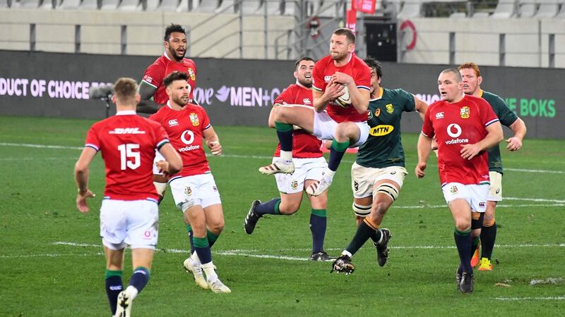 Finn Russell  catches a high ball during the third  Test. Photograph: Rodger Bosch/AFP via Getty Images