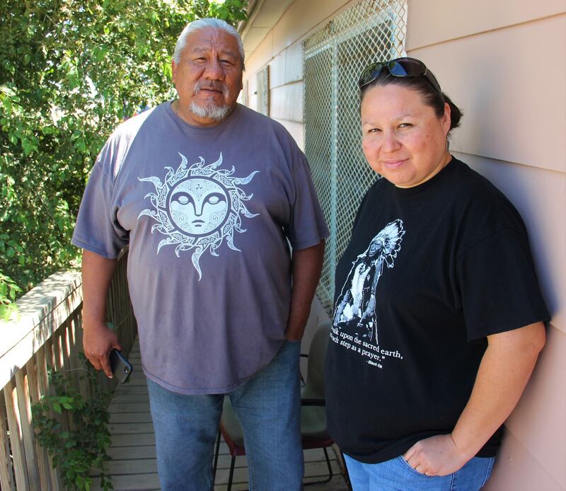Milton Bianas and  Jenn Black Feather, staff at the Oglala Sioux Tribe Victim Services. Photograph: Stephen Starr