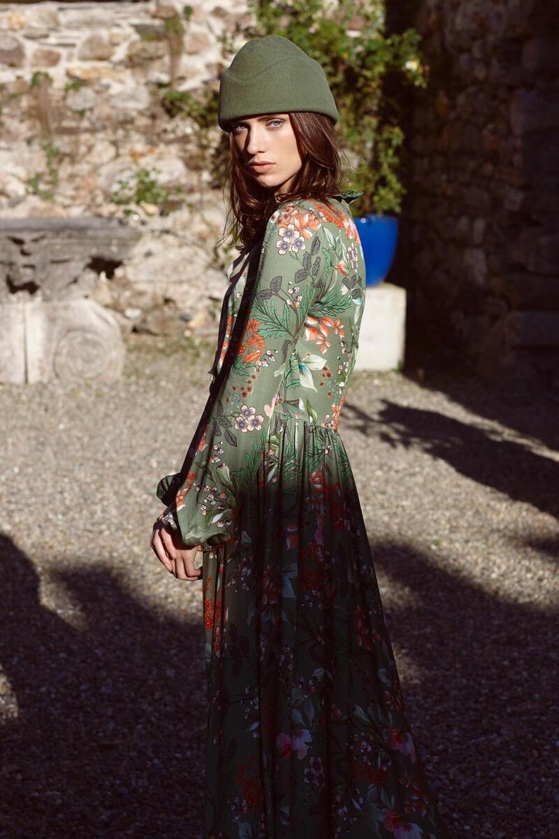 Green floral dress (€695 Kytia Azalea, Costume Boutique), green hat (€160 Anthony Peto)