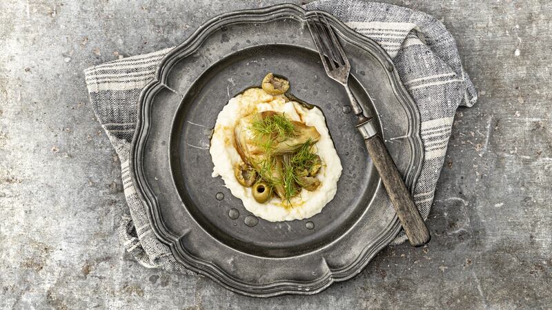 Cod brandade with roasted fennel and olives. Photograph: Harry Weir