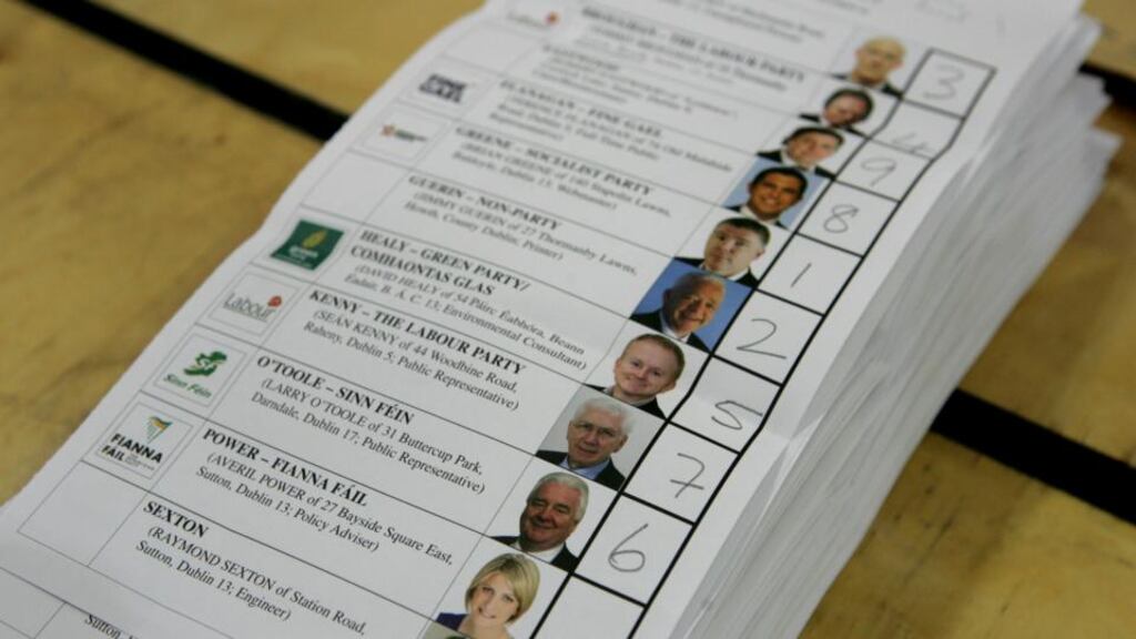General Election 2011 Ballot papers at the Dublin City Count Centre at the RDS for the Dublin constituencies. Photograph: Cyril Byrne/The Irish Times.