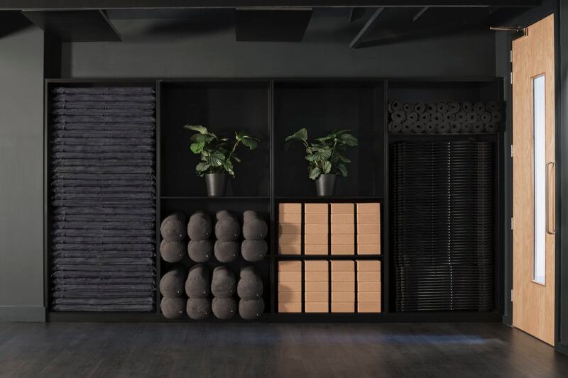 The dark room where hot yoga takes place