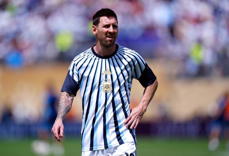Argentina's Lionel Messi during the warm-up. Photograph: Bradley Collyer/PA