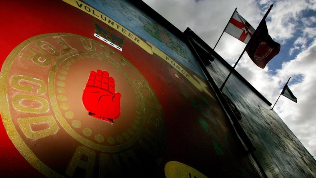 An Ulster Volunteer Force (UVF) mural on the Shankill Road in Belfast. Thousands have taken part in a commemoration in Co Antrim to mark the centenary of the Larne gun-running in 1914. Photograph: Jeff J Mitchell/Reuters.