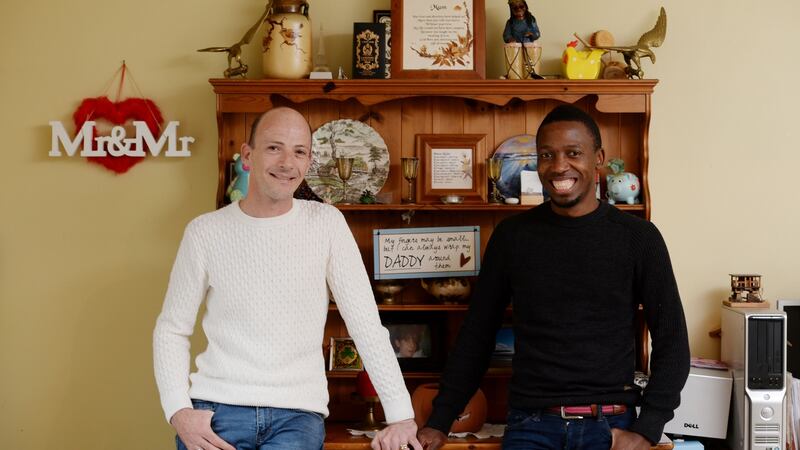 Dean Dlamini-O’Carroll and his husband Bonga at their home in Thomastown.Dean and Bonga are foster parents of two teenagers. Photograph: Alan Betson / The Irish Times