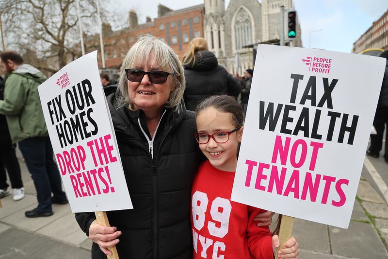  Pauline Balfe from Pimlico and her daughter Milan at the protest march.  Photo: Bryan O’Brien / The Irish Times  
