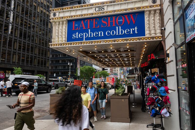 The Ed Sullivan Theater, where The Late Show with Stephen Colbert is recorded live, in midtown Manhattan. Photograph: Spencer Platt/Getty