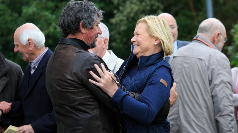 A file photograph of Eileen Dunne with fellow broadcaster Charlie Bird during the funeral of former RTÉ newsreader Don Cockburn. Photograph: Gareth Chaney/Collins
