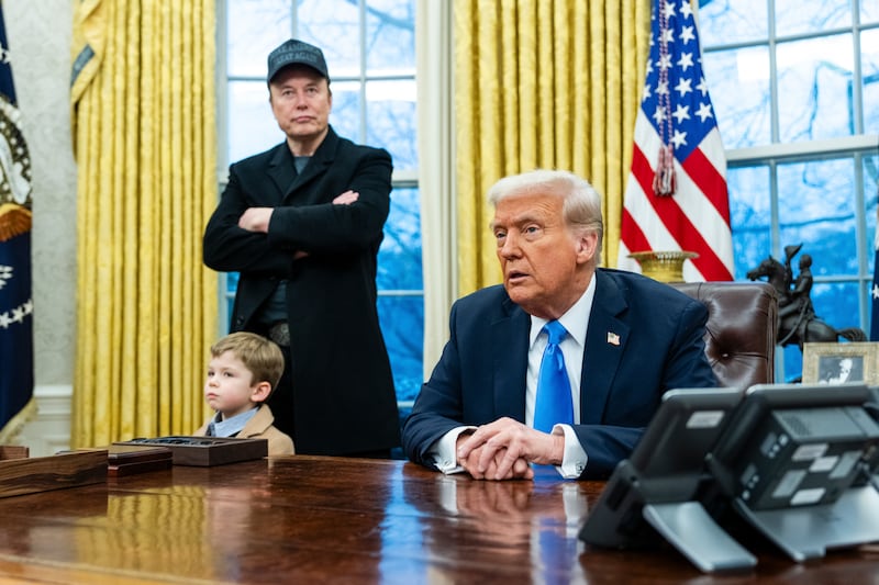 Elon Musk with his son and US president Donald Trump in the Oval Office in February. Photograph: Eric Lee/The New York Times