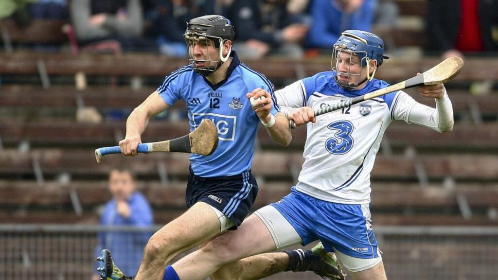 Dublin’s Danny Sutcliffe in action against Waterford’s Austin Gleeson in the Division 1A relegation play-off which Dublin won at Walsh Park last year. Photograph: Ken Sutton/Inpho