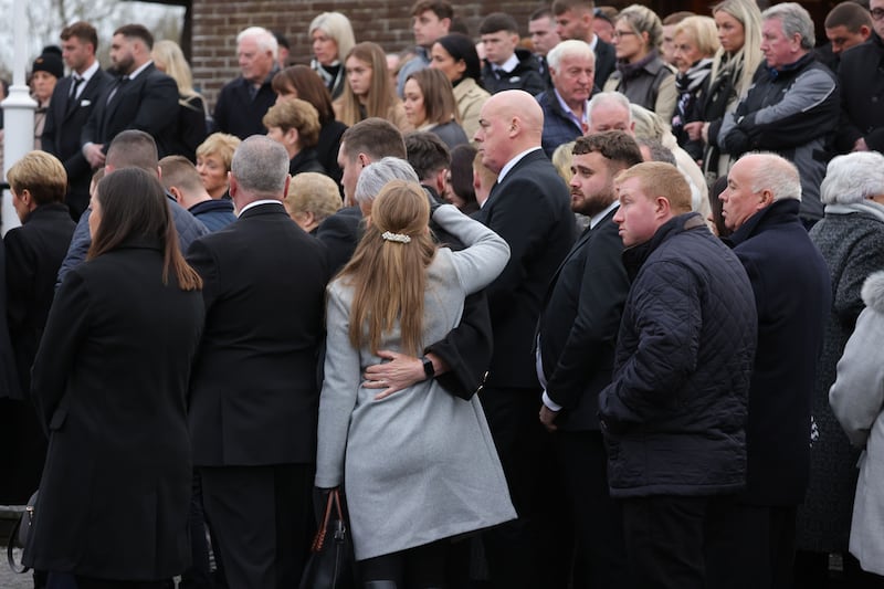 Crowds outside the Church of the Nativity of Our Lady in Ardee, Co Louth where the funeral Mass of Dylan Commins took place on Friday.
Photograph: Alan Betson