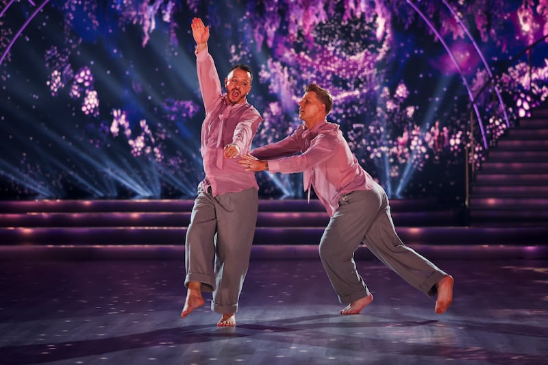 Comedian Gearóid Farrelly with dance partner Stephen Vincent during Dancing with the Stars. Photograph: Kyran O’Brien/kobpix