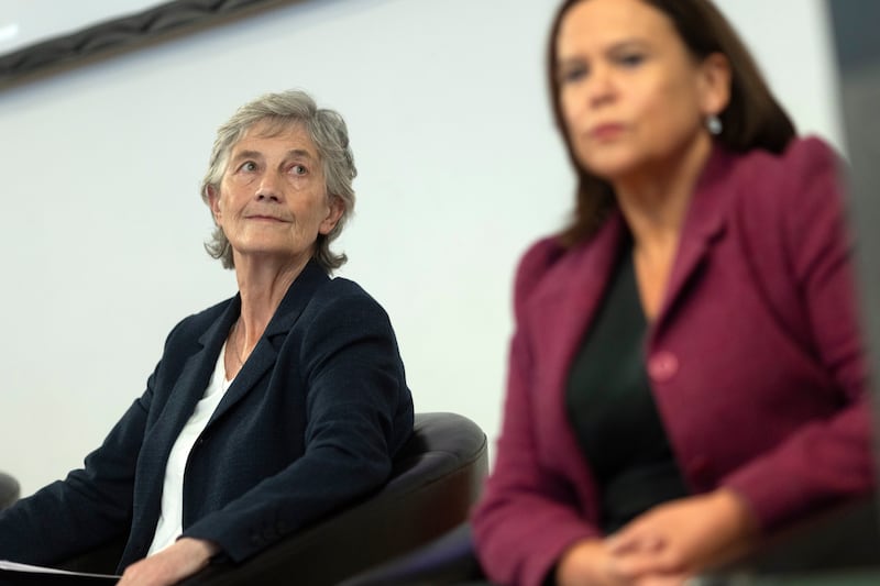 Presidential candidate Catherine Connolly with Sinn Féin leader Mary Lou McDonald at the Helix in DCU for a panel discussion on the human rights of disabled people and carers in Ireland. Photograph: Chris Maddaloni