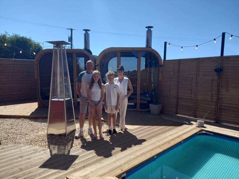 Stephen and Emma McElvaney and family, owners of Hughie’s country pub in Co Monaghan (@hughiescorcaghan), and Hidden Haven sauna (@thehiddenhaven25), at the rear of the pub