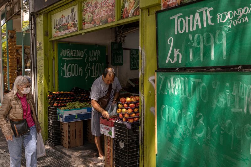 Chalk boards, used to allow for quick price changes, at a market in Buenos Aires. Argentina’s inflation rate rivals that of Lebanon for the highest in the world. Photograph: Sarah Pabst/New York Times