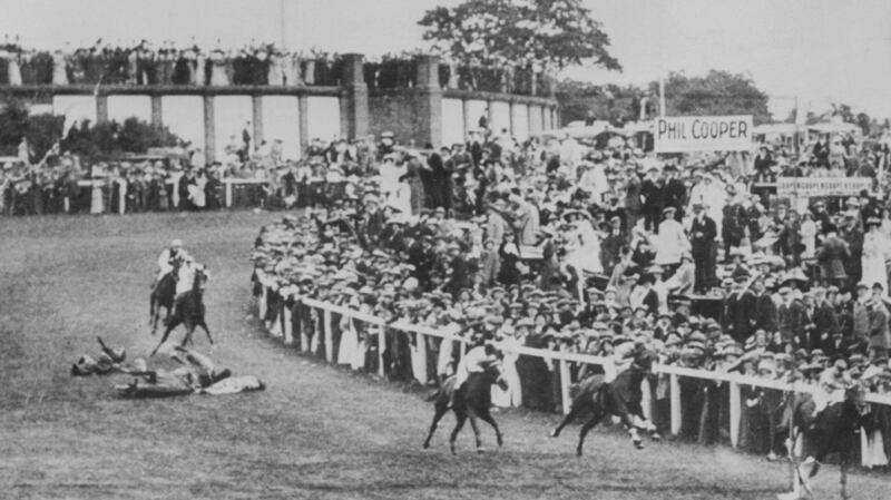 Suffragette Emily Wilding Davison throwing herself under the King George V’s horse Anmer at the Epsom Derby on June 4th, 1913. File photograph: PA