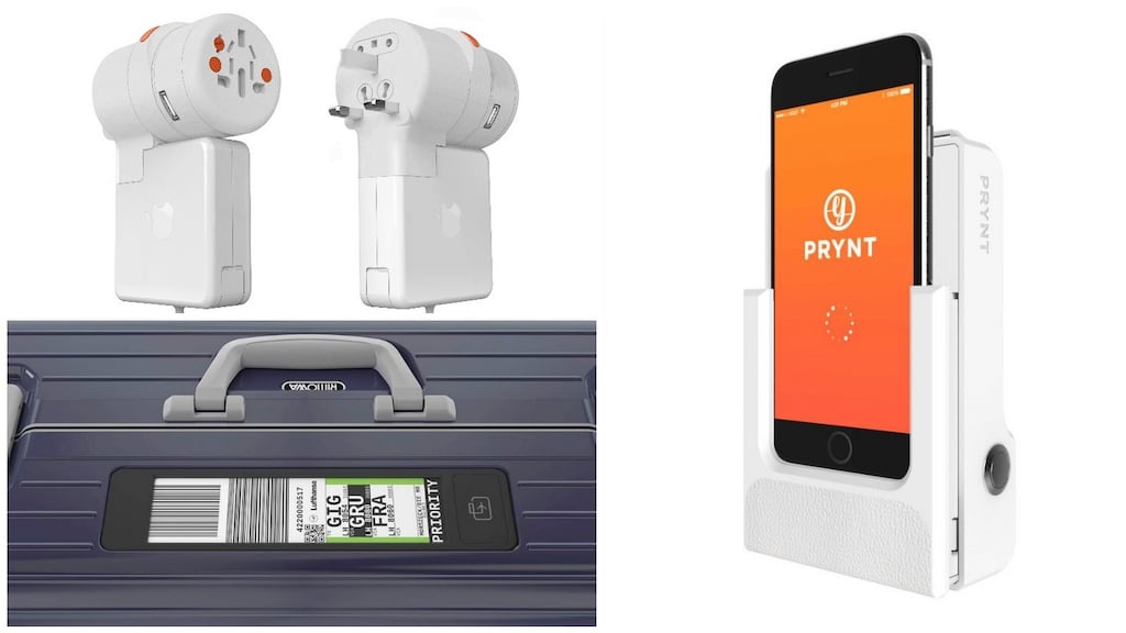 Twist+ charging station, Prynt phone case printer and Rimowa electronic tag suitcase