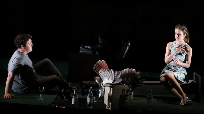 Benjamin Russell and  Sarah Richmond on stage in a scene from Owen Wingrave. Photograph: Frances Marshall