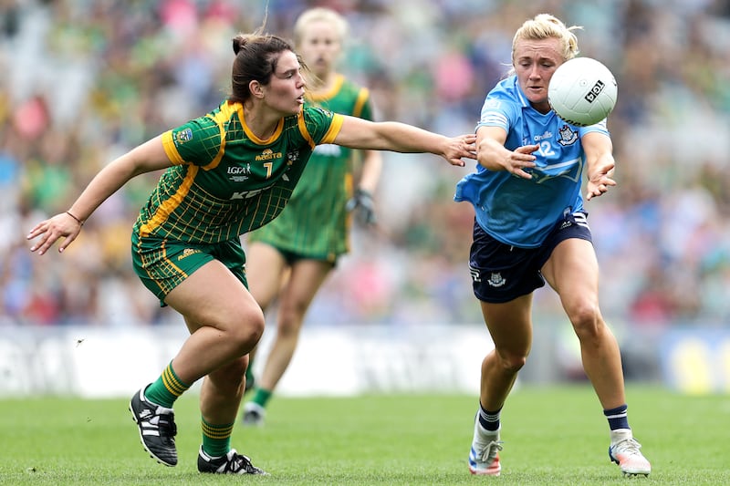 Dublin's Carla Rowe in action against Meath's Shauna Ennis during the 2021 All-Ireland final. Photograph: Laszlo Geczo/Inpho
