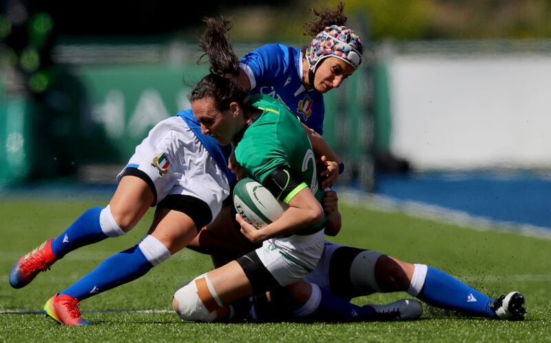 Italy's Michela Sillari and Tyrrell in a Six Nations match in Donnybrook in 2021. Photograph: Ryan Byrne/Inpho