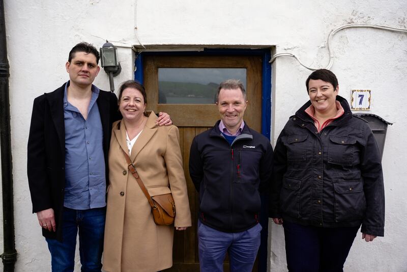 House hunters Louis and Erin Passero with presenters Kieran McCarthy and Maggie Molloy