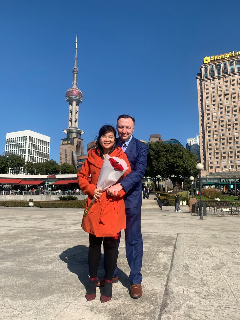 Just married: Mark Sinnott and Lili Nguyen on their wedding day in Shanghai, in December 2021