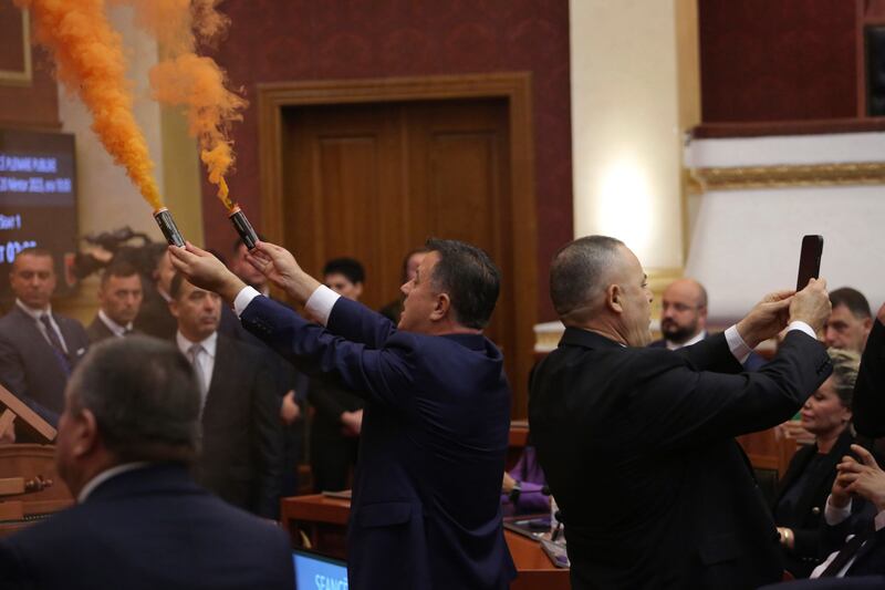 The opposition are protesting against what they say is increasingly authoritarian rule by the governing socialists. Photograph: Florian Abazi/ AP