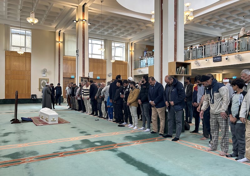A prayer service is held for Dvala Mohamed at the Islamic Cultural Centre in Dublin. Photograph: Cillian Sherlock/PA Wire