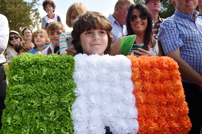 Cillian Murphy from Fairhill pays tribute to Michael Collins. Photograph: 
Michael Mac Sweeney/Provision