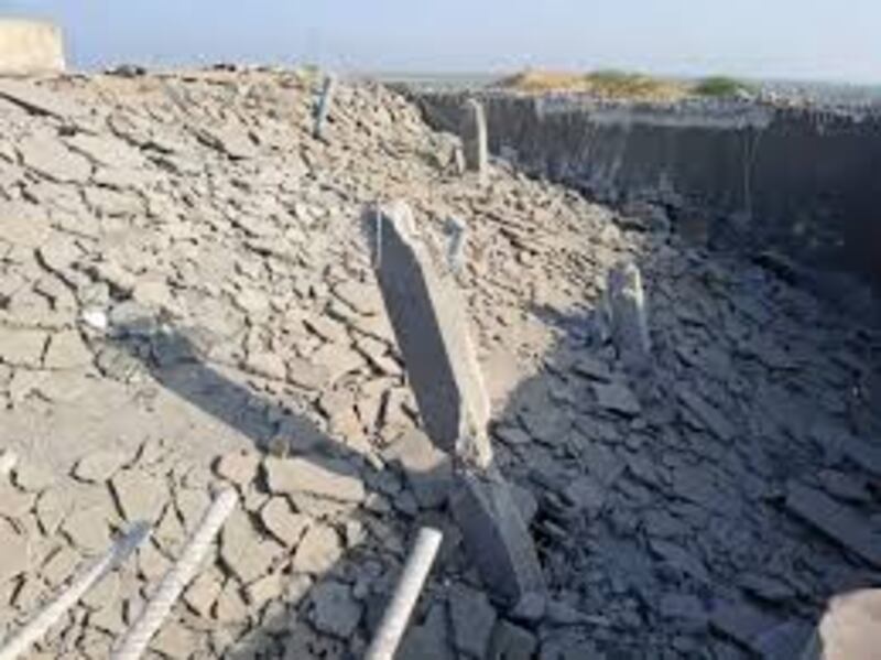 A photograph released by Iranian media of what is described as the damaged water storage tank in Bemani. The image's location and timing was verified by The New York Times