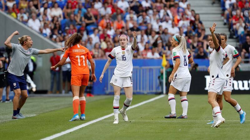 Women’s World Cup Final - United States v Netherlands in Lyon .  Ashlyn Harris of the US reacts. Photograph: Bernadett Szabo/Reuters