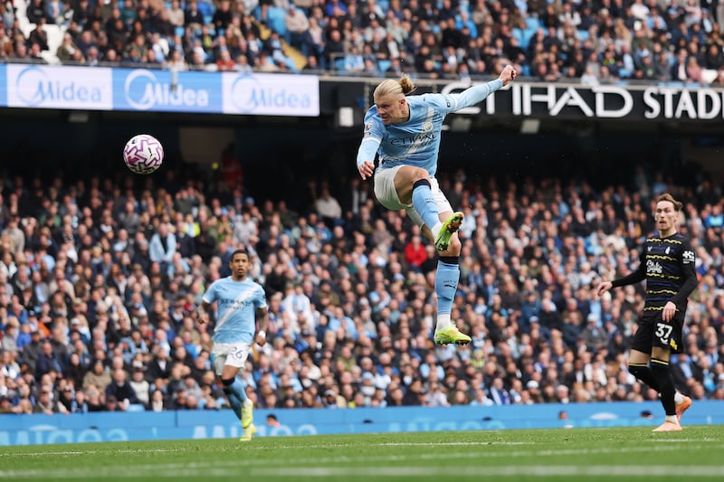 Erling Haaland goalscoring run continues as double secures win for Manchester City at Everton