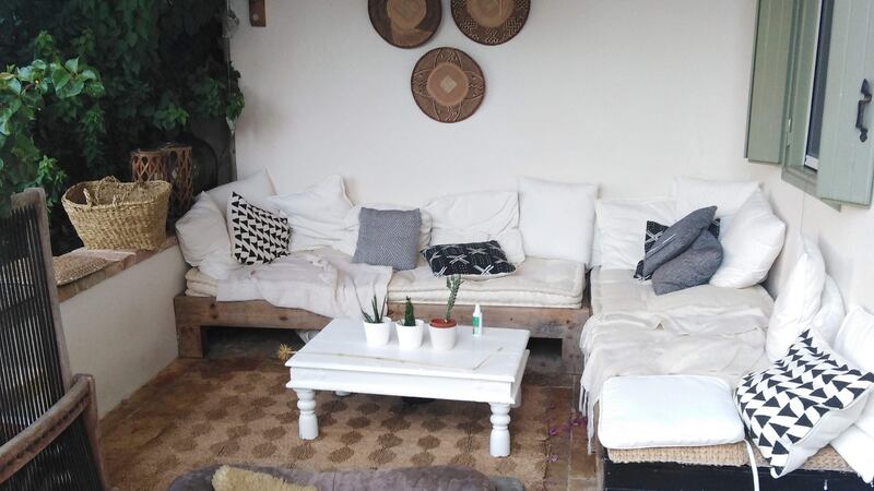 The outdoor terrace of Kathy Irwin’s current home in Corfu