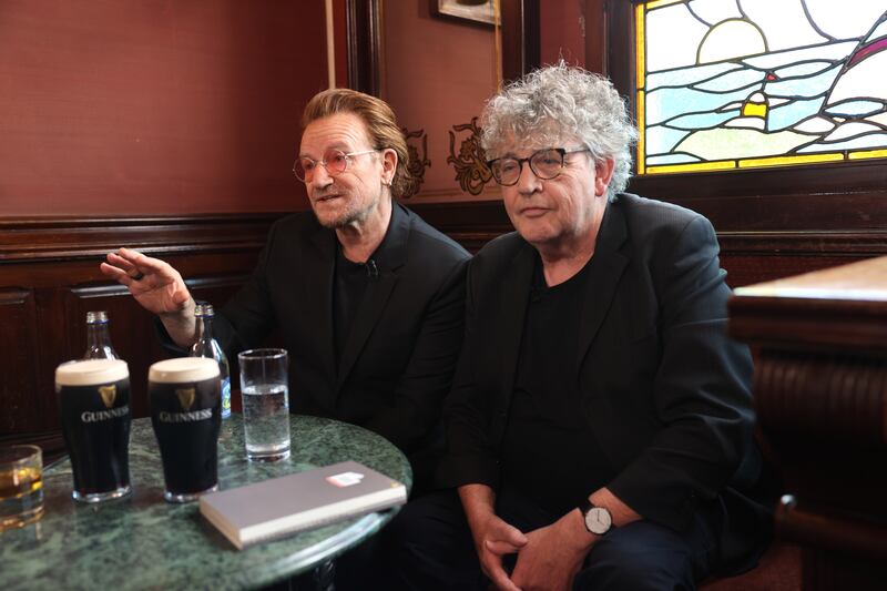 Bono and poet Paul Muldoon at Dalkey Book Festival 2022. The U2 singer will return to this year's festival. Photograph: Dara Mac Dónaill/The Irish Times








