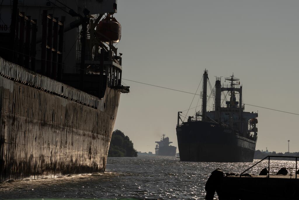 Danube has become Ukraine’s main route for exporting grain since collapse of a UN-brokered deal in July. Photograph: Andreea Campeanu/The New York Times